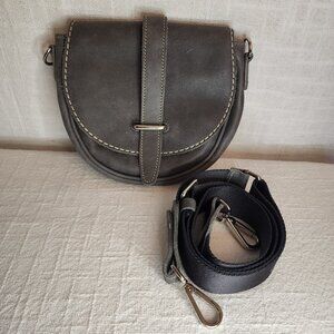 Vintage Roots Gray Leather City Side Saddle Cross Body Bag Silver Hardware A305